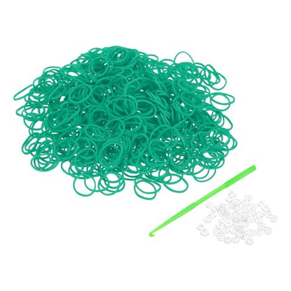 uxcell 600Pcs Loom Rubber Band, Bracelet Making Refill Kit Elastic Loom Band with 25Pcs S-Clips and 1Pcs Crochet Hooks for Weaving DIY Handcrafts, Dark Green - color: Dark Green