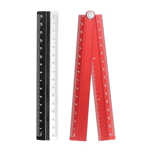 HARFINGTON Folding and Straight Ruler Kit 30/15cm Metric Aluminum Alloy Plastic Protractor Foldable Angle Ruler for Home Classroom Office, Red - color: Red