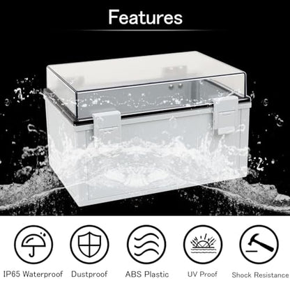 Junction Box IP65 Waterproof ABS Plastic Enclosure Hinged PC Clear Cover Electrical Project Box with Mounting Plate, Wall Brackets, Cable Glands 11.8"x 7.9" x 7.1" - color: Clear Cover, size: 11.8"x 7.9" x 7.1"