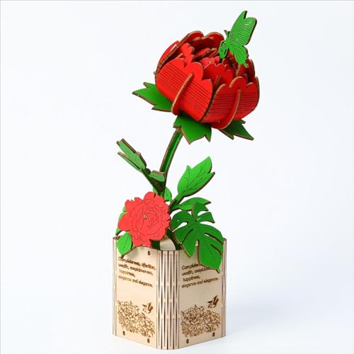 3D Wooden Puzzles Gardening Series Peony Model Building DIY Science Kit Birthday for Adults & Teens to Build Combination - style: Peony