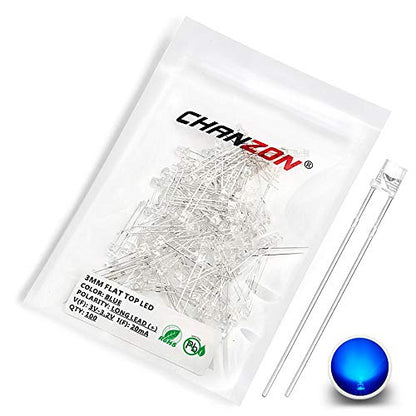 CHANZON 100 pcs 3mm Blue LED Diode Lights (DC 3V 20mA) - color: D) Blue (100pcs)