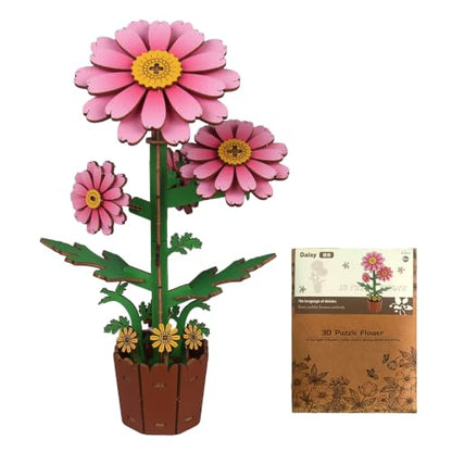 Evankin 3D Wooden Flower Daisy Puzzle Kit, DIY Bouquet Model - color: Daisy