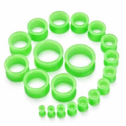 Oyaface 20 PCS Piercing Tunnel Set Soft/Hard Silicone Flesh Ear Plugs 2g-25mm Flexible Ear Stretching Gauge Expander - color: Green