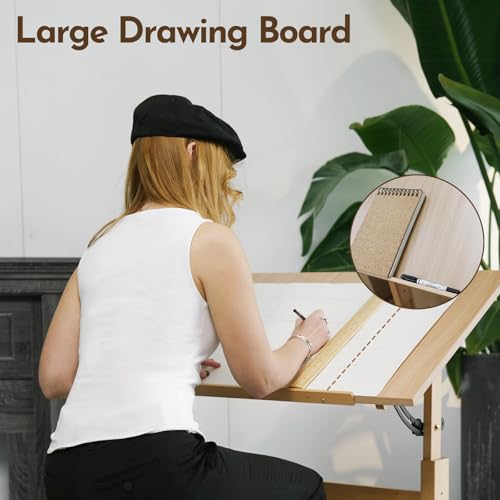 conda Wood Drafting Table - Adjustable Height, 35.5"x23.5" Plan Table for Construction with Tiltable Surface, Rustic Architect Table & Blue Print Tables for Drawing, Writing, Graphic Design