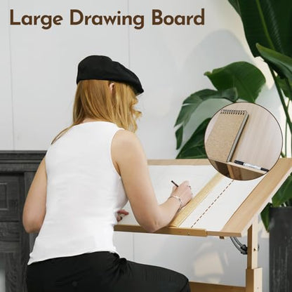 conda Wood Drafting Table - Adjustable Height, 35.5"x23.5" Plan Table for Construction with Tiltable Surface, Rustic Architect Table & Blue Print Tables for Drawing, Writing, Graphic Design