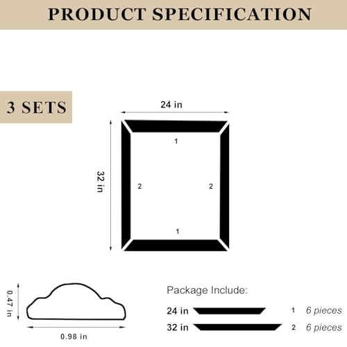 3 Set Peel and Stick Wall Molding Kit,Pre Cut Wainscoting Panels,24x32in - color: 24x32in