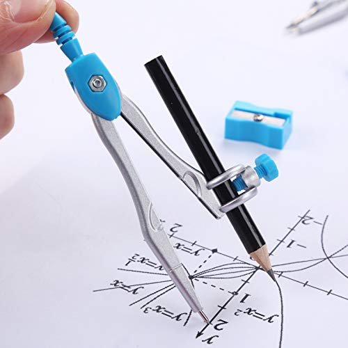 Unjoo Math Geometry Set 10 Pcs, Compass and Protractor for Students(Blue) - color: Blue