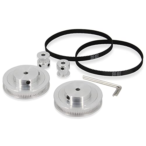 2PCS Set GT2 Synchronous Wheel 20&80 Teeth 6.35mm Bore Aluminum Timing Pulleys with 2PCS Length 250mm Width 6mm Belt (20-80T-6.35B-6) - style: 20-80T-6.35B-6