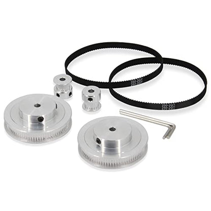 2PCS Set GT2 Synchronous Wheel 20&80 Teeth 6.35mm Bore Aluminum Timing Pulleys with 2PCS Length 250mm Width 6mm Belt (20-80T-6.35B-6) - style: 20-80T-6.35B-6