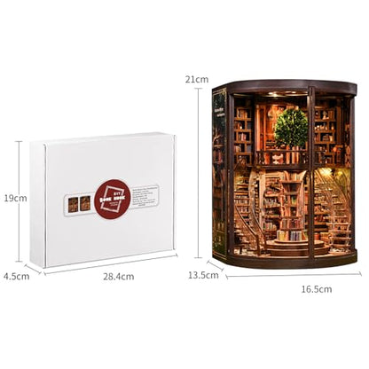 DIY Book Nook Kit with LED Light, Miniature Dollhouse, 3D Wooden Puzzle, Bookshelf Insert Decor Craft Gift (Wisdom Rings Book Repository) - style: Wisdom Rings Book Repository