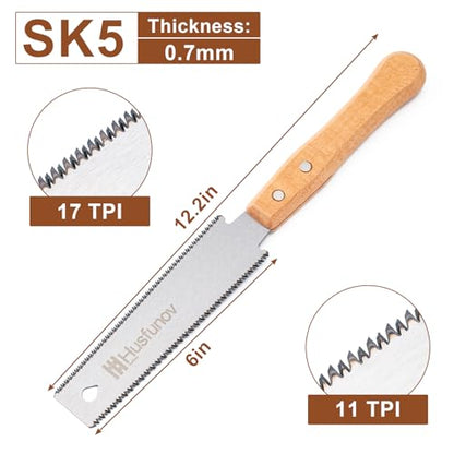 Japanese Hand Saw, 6 Inch Pull Saw with Double Edges of 11/17 TPI - size: Double-Edge