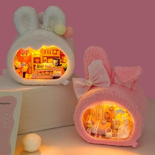 DIY Miniature House Kit, Cute Animal Style Wood Dolls House Model with LED Light - Creativity Gift for Women and Adults - color: Th39