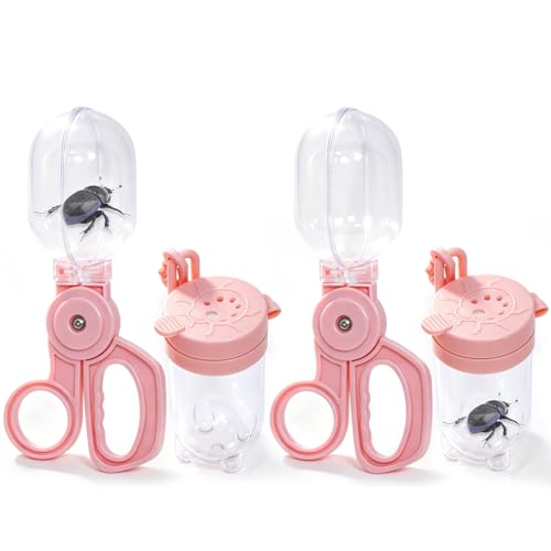 Pink Bug Catcher Kit for Kids – 2 Scoopers & 2 Insect Habitat Jars with Clip-on Hook, Outdoor Exploration Set for Catching and Observing Bugs, Fine Motor Skills Toy for Toddlers - color: 2pcs Pink Scoopers & 2pcs Pink Bug Jars