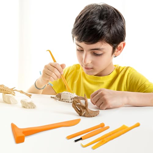 3 Sets Dino Fossils Dig Kit Archaeological Excavation Tools for Kids, Plastic Digging Hammer Chisel Brush Scraper Magnifier Science Kits for Dinosaur Eggs and Gem - size: Small