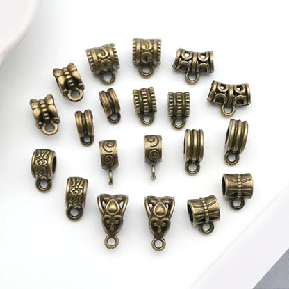 WOCRAFT 60pcs Antique Bronze Bails Space Beads Bracelet Charms for Jewelry Making Sets DIY Necklace Bracelet Keychain Crafting Charms Kit Craft Supplies (SN853) - color: Antique Bronze, size: Bails Charms