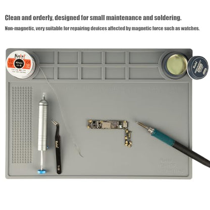 Kaisi KS-102 Repair Work Mat,Heat Resistant 932°F Silicone Soldering Mat - color: Grey, size: 15.75'' x 11''