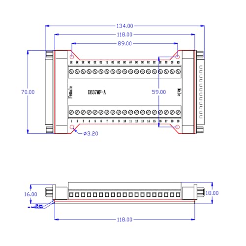 2Pcs RS232 DB37 Serial Male to Female Terminal Breakout Board - style: DB37