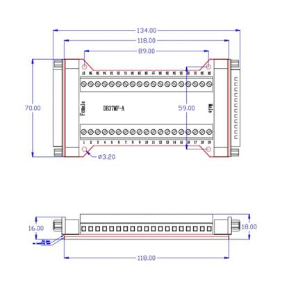 2Pcs RS232 DB37 Serial Male to Female Terminal Breakout Board - style: DB37