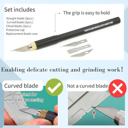 3-Piece Model Tool Set – Tamiya Modeler’s Knife PRO, Tamiya Curved Tweezers & Cutting Mat