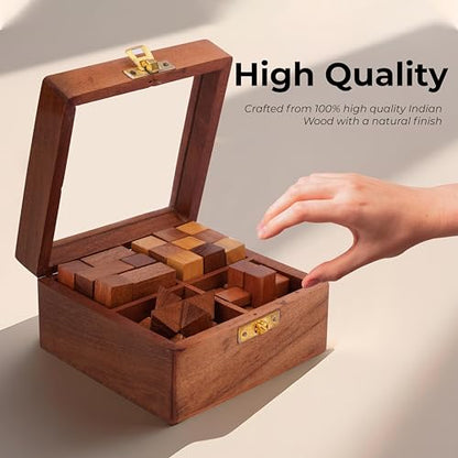 Ajuny Wooden Puzzles Box Set (4 Games) Brain Teaser for Teens & Adults, IQ Test Interlocking 3D Puzzles, Handcrafted Rustic Patio Decor, Unique Gift for Christmas and Birthdays - style: 4 in 1