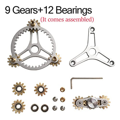 Pure Brass Fidget Spinner Gears Linkage Fidget Gyro Toy Metal DIY Hand Spinner Spins Long Time EDC Focus Meditation Break Bad Habits ADHD with Multiple Premium Bearings (12 Bearings White)