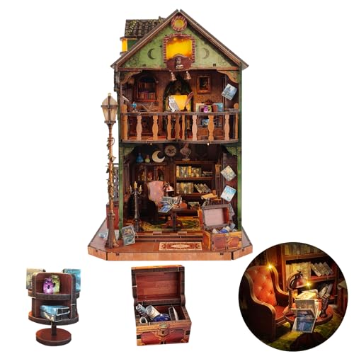 DIY Miniature House Kit Book Nook Kit for Adults to Build Mini Magic House - color: Owl Library