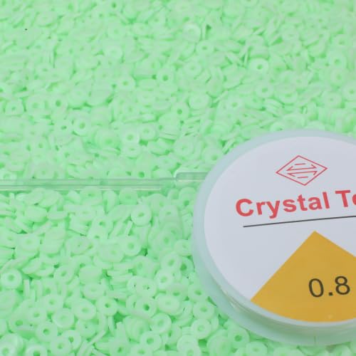 4000pcs Light Green Clay Beads,6mm Heishi Bead Polymer Flat Round Disc Bulk Beads for Jewelry Making,DIY Friendship Bracelet and Necklace Craft - color: Light Green
