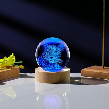 3D Cheetah Gifts for Women - Crystals Ball 60mm - Glass Animals Figurine Cheetah Decor Stuff for Anniversary Birthday - style: Cheetah