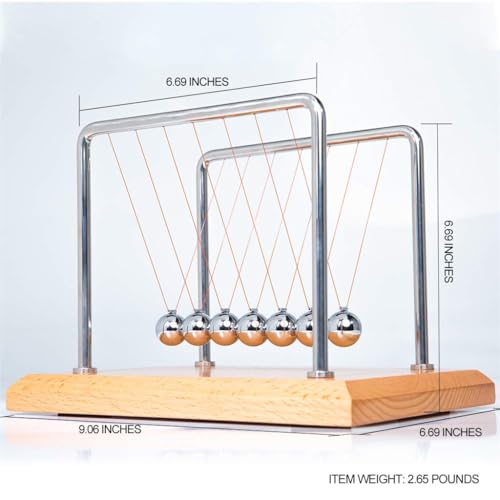 CERROPI Large Newtons Cradle Pendulum with 7 Balls, Physics Perpetual Motion Desk Toys for Office, Calm Down Fidgets, 50+ Sec Swingtime (Beech Base)