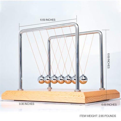 CERROPI Large Newtons Cradle Pendulum with 7 Balls, Physics Perpetual Motion Desk Toys for Office, Calm Down Fidgets, 50+ Sec Swingtime (Beech Base)