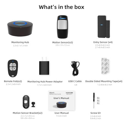 Wireless Home Alarm System 9-Piece Kit, WiFi Alarm System for Home Security with Phone APP Alert (Black Alarm Siren, Remote, Motion, and Door Sensors) for Home, Apartment, Work with Alexa