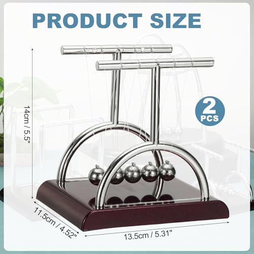 PATIKIL 2 Pack Newtons Cradle, Newton's Cradle Pendulum 5 Balance Balls Desk Toys Gravity Ball Cool Funny for Physics Toys Adults Science Men Office Desk Decor Home Gift, T-Shaped, M - size: Medium