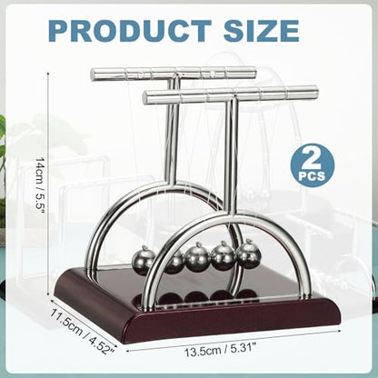 PATIKIL 2 Pack Newtons Cradle, Newton's Cradle Pendulum 5 Balance Balls Desk Toys Gravity Ball Cool Funny for Physics Toys Adults Science Men Office Desk Decor Home Gift, T-Shaped, M - size: Medium