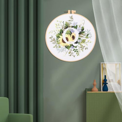 IUHUI Embroidery Kit for Beginners Adults - 26 Floral Letters Easy Patterns, DIY Hand Stitching Embroidery Set with Hoop (Flower and Grass Letter Q) - color: Flower and Grass Letter Q