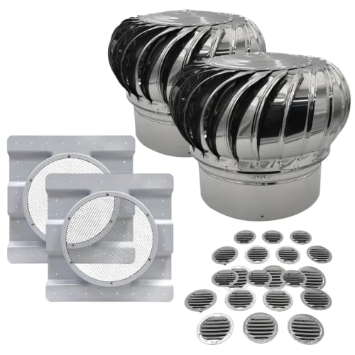 40ft Shipping Container Roof Vent System: (2) Whirlybird Wind Turbines, (2) Roof Vent Adapters, PLUS (20) 2.5" Sidewall Vents | No-Weld Vent for 3.5" Corrugation for Container Roof | Stop Condensation - size: 40ft Vent System