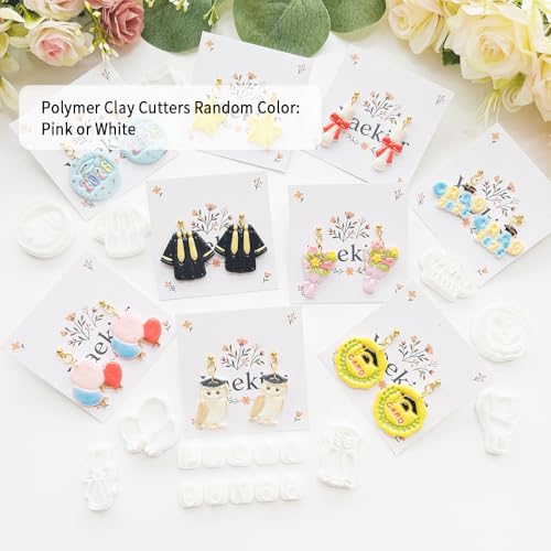 Graduation Polymer Clay Cutters & Stamps Set - 19pcs 0-9 Numbers, GARD/2026 Seals, Owl, Cap, Gown, Balloon for DIY Earring Jewelry, Soft Clay Crafts & Class Party Supplies - color: 2M color
