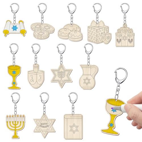 Trnayi 36 Pcs Hanukkah Wood Keychain Color Your Own DIY Craft - style: Hanukkah