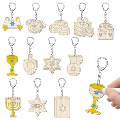 Trnayi 36 Pcs Hanukkah Wood Keychain Color Your Own DIY Craft - style: Hanukkah