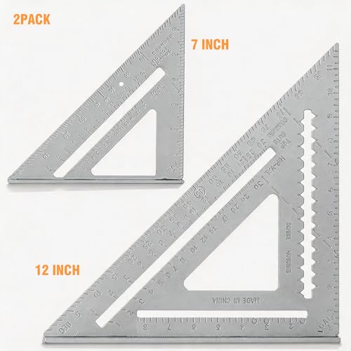 Aluminum Rafter Square Set – 7 Inch & 12 Inch Precision Carpenter Square with Double-Sided -Engraved Scales, Multi-Function Woodworking Tool for Roofing, Framing, Angle Marking & Layout - style: 7 Inch and 12 Inch