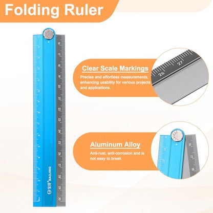 HARFINGTON Folding and Straight Ruler Kit 30/15cm Metric Aluminum Alloy Plastic Protractor Foldable Angle Ruler for Home Classroom Office, Black/Blue-Gray - color: Blue-Gray