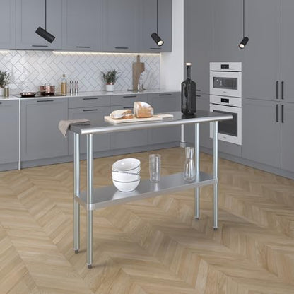 AmGood 16 in. x 48 in. Stainless Steel Work Table | Metal Kitchen Food Prep Table | NSF - size: 48 in. Long x 16 in. Deep without Wheels