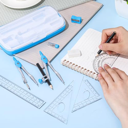 Zonon 10 Pcs Math Geometry Set for Student Compass Protractor, Blue - color: Blue