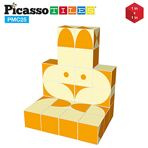 PicassoTiles 25 Piece Magnetic Puzzle Game Magic Cube Puzzles Brain Teaser Set Kids Toy Magnet Pattern Block Matching Toys with Free Ideabook 150+ Inspirations Included STEM Learning Early Education