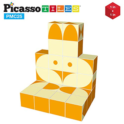 PicassoTiles 25 Piece Magnetic Puzzle Game Magic Cube Puzzles Brain Teaser Set Kids Toy Magnet Pattern Block Matching Toys with Free Ideabook 150+ Inspirations Included STEM Learning Early Education