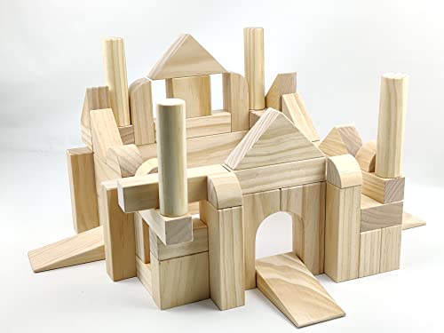 Large Wooden Blocks for Toddlers 1-3, 64Pcs Big Wood Building Blocks Set