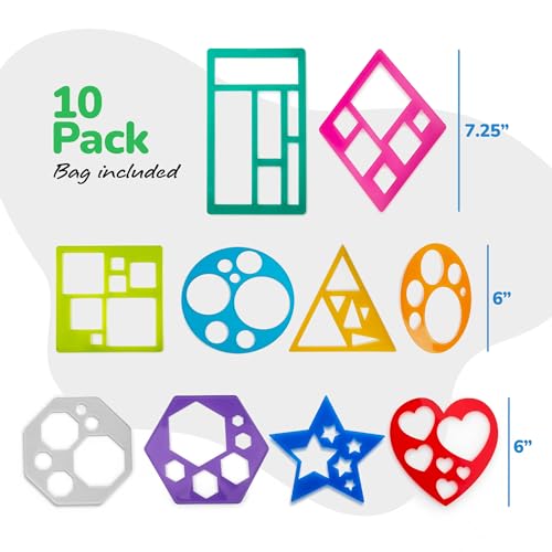 Karty Thick Shape Stencil Set with Case, 10pcs Sturdy Plastic Drawing Templates for Kids, Teacher Classroom Supplies and Preschool Arts & Crafts, Colorful Learning Kit for Toddlers Ages 4+