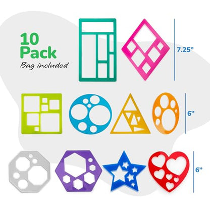Karty Thick Shape Stencil Set with Case, 10pcs Sturdy Plastic Drawing Templates for Kids, Teacher Classroom Supplies and Preschool Arts & Crafts, Colorful Learning Kit for Toddlers Ages 4+