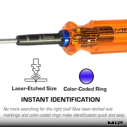 MIP 9210 Metric Ball End Hex Screwdriver RC Tools Kit (2.5mm) – Precision Hexagon Screwdriver for RC Cars, Quadcopter, Helicopter, and FPV Racing Drone Models - size: 2.5mm - Ball End