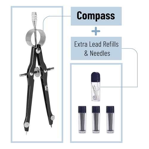 Mr. Pen- Professional Compass for Geometry, Extra Lead - color: Black