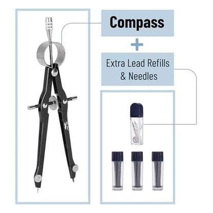 Mr. Pen- Professional Compass for Geometry, Extra Lead - color: Black